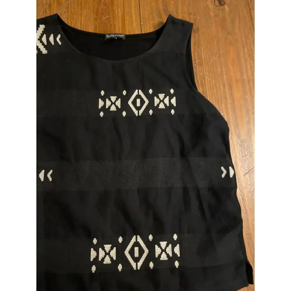 Eileen Fisher Black & White Tribal Geometric Lightweight Tank, M - Picture 2 of 4
